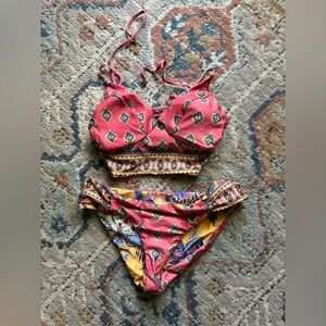 Becca reversible swim bikini pink and yellow size small